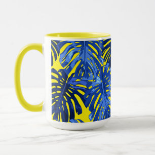 Tropical Royal Blue Yellow Monstera Jungle Leaves Mug