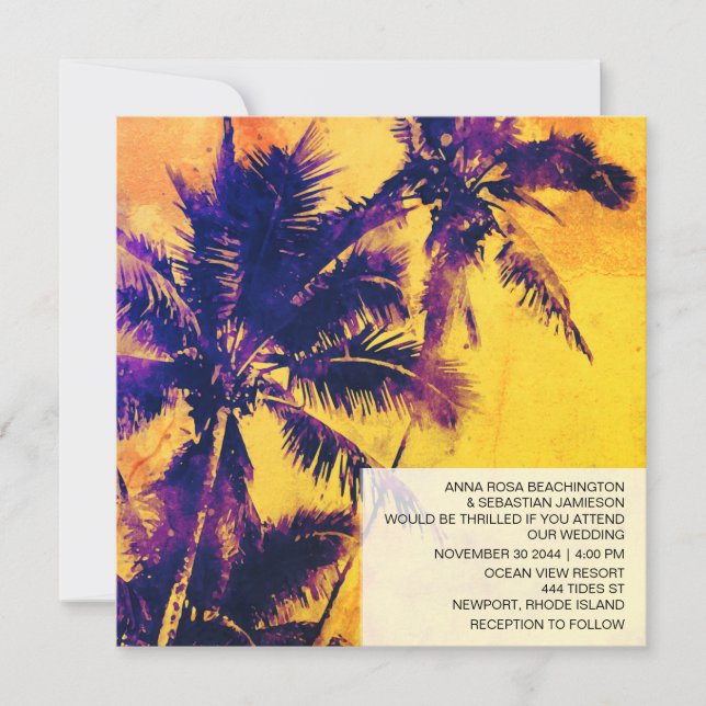 *~* Tropical RSVP QR AP13 PHOTO Palms Wedding Invi Invitation (Front)