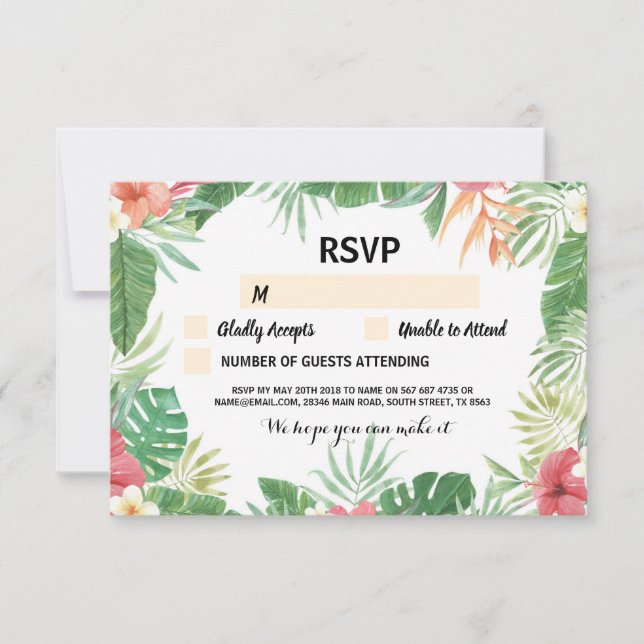 Tropical RSVP Wedding Cards Aloha Flowers Invites (Front)
