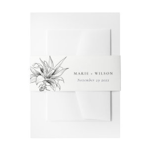 Tropical Rustic Palms Black White Sketch Wedding Invitation Belly Band