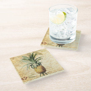 Tropical Rustic Pineapple Art Glass Coaster