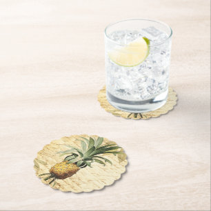 Tropical Rustic Pineapple Art Paper Coaster