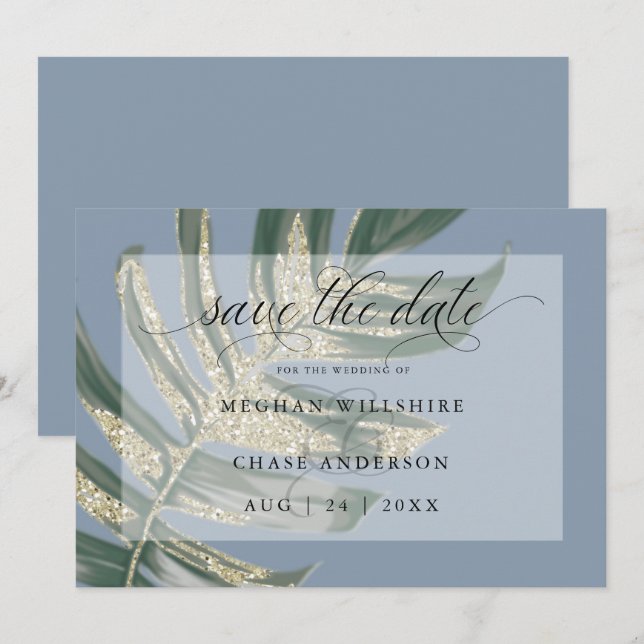 Tropical Rustic Watercolor Split Leaf Save The Dat Date (Front/Back)