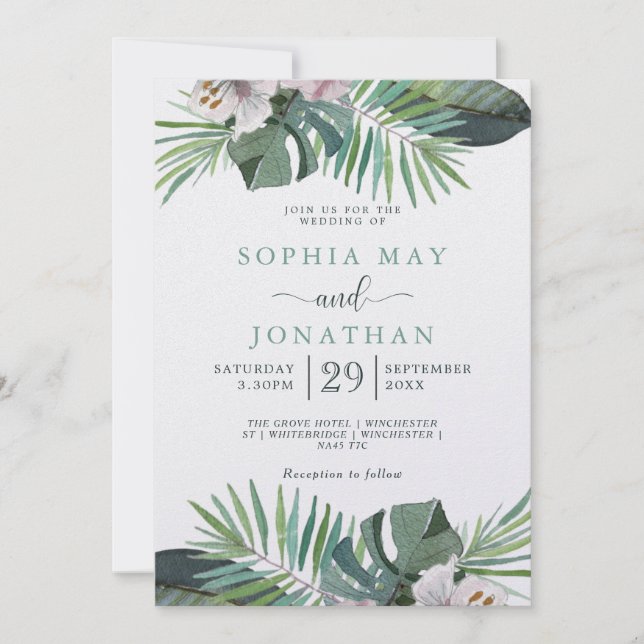 Tropical Rustic Wedding palm summer Holiday Card (Front)