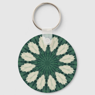 Tropical Sacramento Green and Silver Leaf Mandala. Key Ring