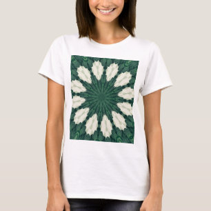 Tropical Sacramento Green and Silver Leaf Mandala. T-Shirt