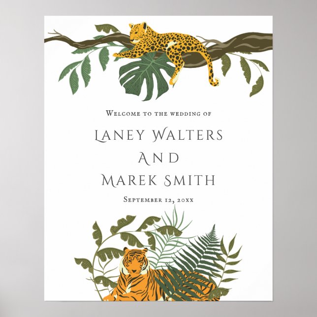 Tropical Safari Animal Wedding Welcome Sign (Front)