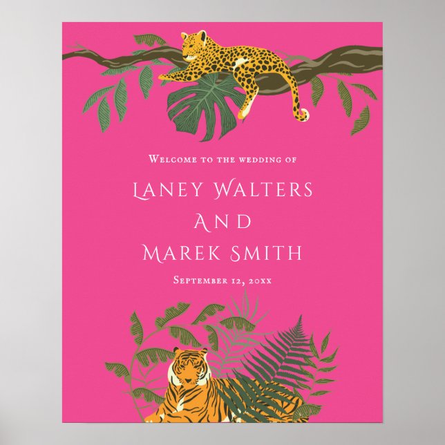 Tropical Safari Animal Wedding Welcome Sign (Front)