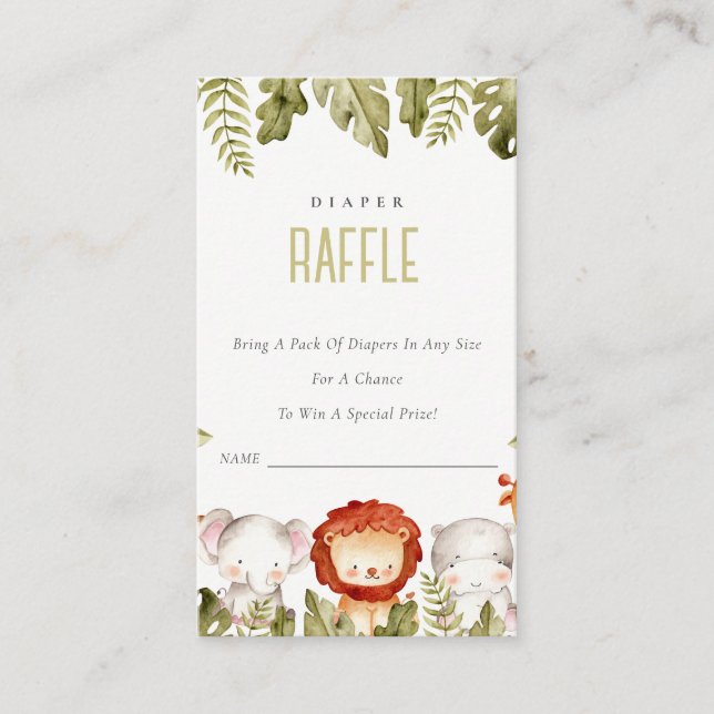 Tropical Safari Animals Diaper Raffle Baby Shower Enclosure Card (Front)