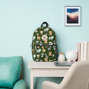 Tropical Safari Baby Animals Monogram  Printed Backpack