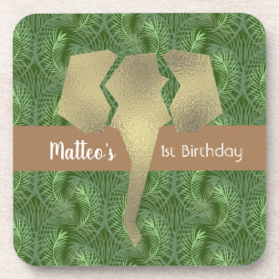 Tropical Safari Elephant Faux Gold Greenery Coaster