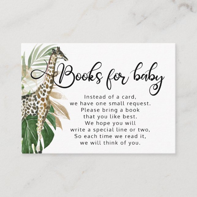 Tropical Safari Giraffe Baby Shower Books Request Enclosure Card (Front)