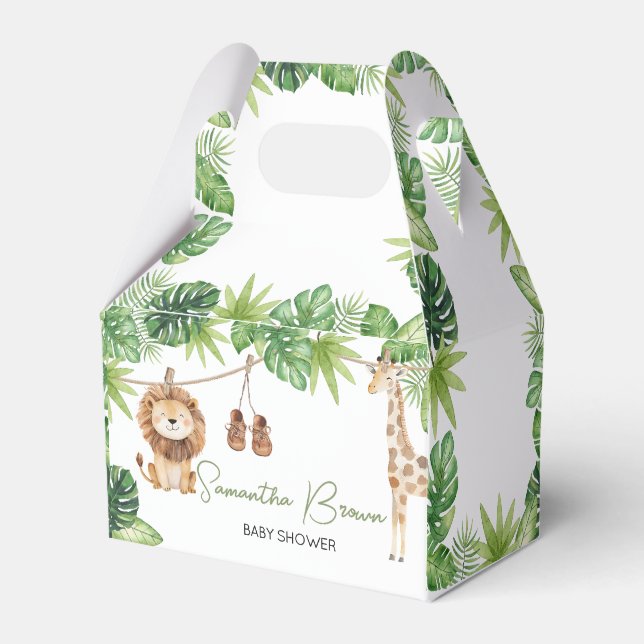 Tropical Safari Jungle Animals Baby Shower Favour Box (Front Side)
