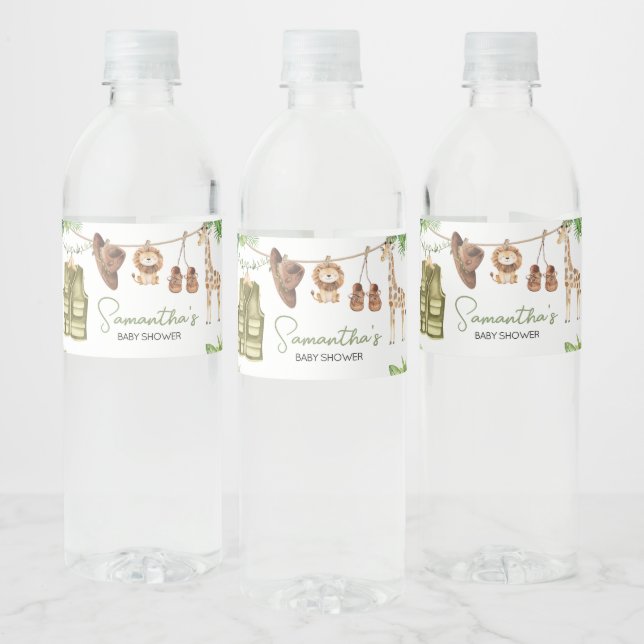 Tropical Safari Jungle Animals Baby Shower  Water Bottle Label (Bottles)