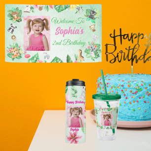 Tropical Safari Jungle Animals Kids Birthday Banner