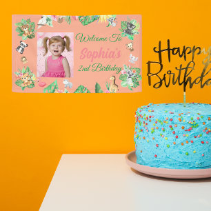 Tropical Safari Jungle Animals Kids Birthday Banner