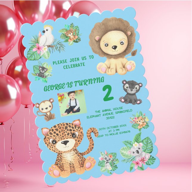 Tropical Safari Jungle Animals Kids  Birthday Invitation (Creator Uploaded)