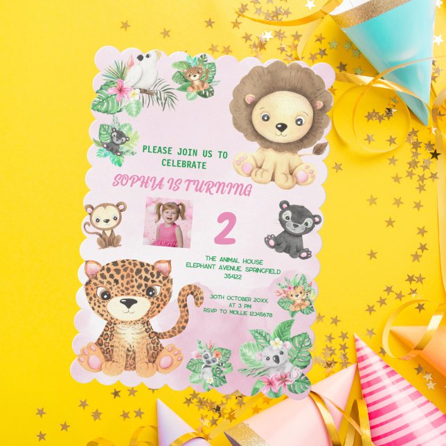 Tropical Safari Jungle Animals Kids  Birthday  Invitation (Creator Uploaded)