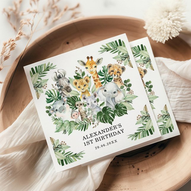 Tropical Safari Jungle Animals Wild One Birthday Napkin (Creator Uploaded)