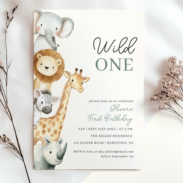 Tropical Safari Wild One Jungle Animals Birthday  Invitation (Creator Uploaded)