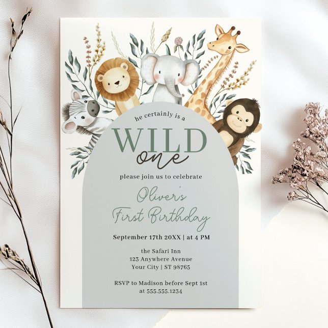 Tropical Safari Wild One Jungle Animals Birthday Invitation (Tropical Safari Wild One Jungle Animals Birthday Invitation)
