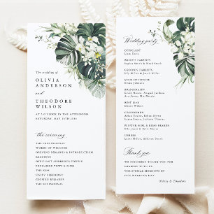 Tropical Sage Green Monstera Wedding Ceremony Programme