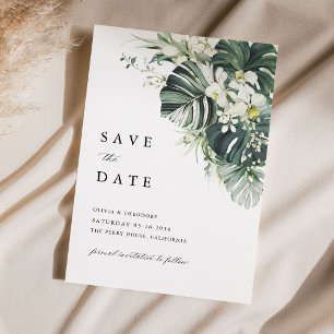 Tropical Sage Green Monstera Wedding Save The Date