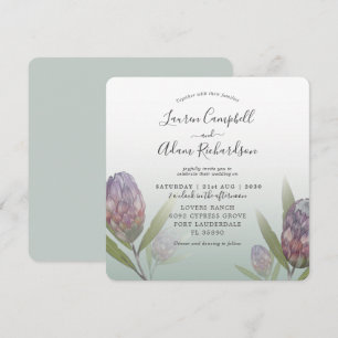 Tropical Sage Green &  Purple Floral Wedding Invitation