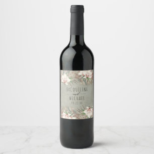 Tropical Sage Orchid Floral Beach Desert Wedding Wine Label