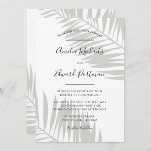 Tropical Sage Palm Leaves Wedding Invitation