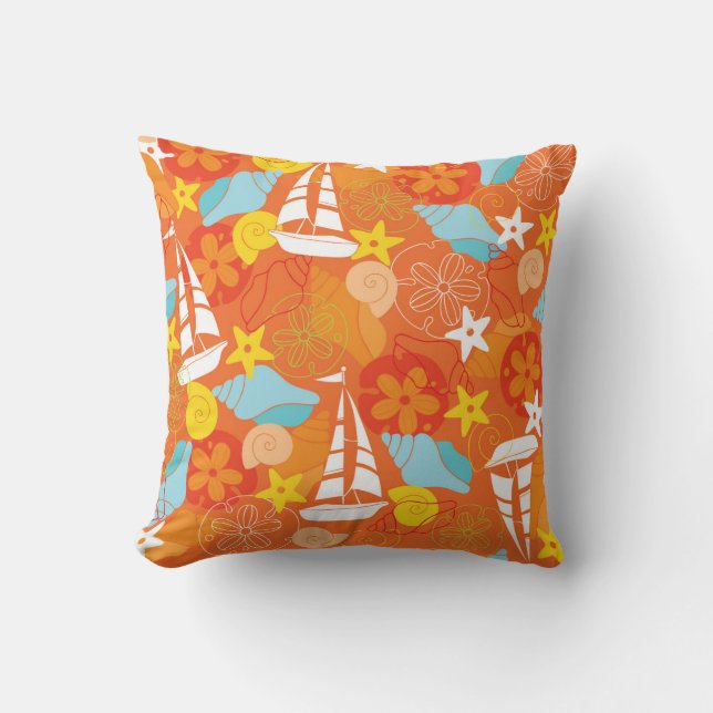 Tropical Sailboat Pattern Cushion (Front)