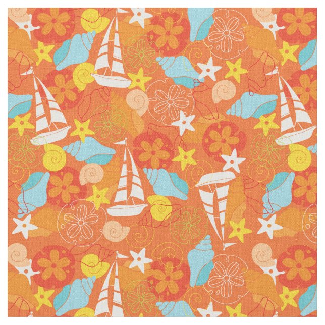 Tropical Sailboat Pattern Fabric (Close Up)