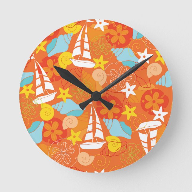 Tropical Sailboat Pattern Round Clock (Front)