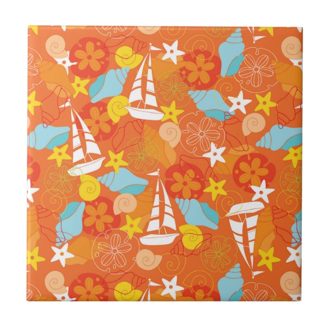 Tropical Sailboat Pattern Tile (Front)