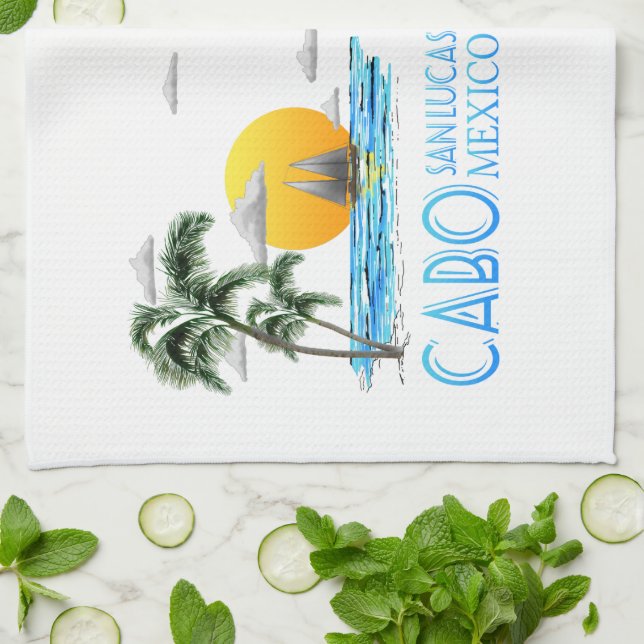 Tropical Sailing Cabo San Lucas Mexico Tea Towel (Folded)