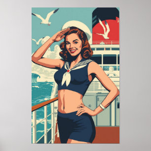Tropical Sailor Pin-Up Girl – Retro 1950s Cruise  Poster