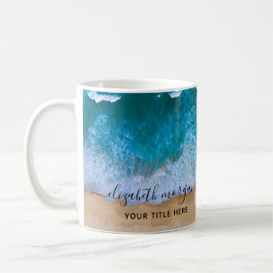 Tropical Sand and Beach Ocean Waves Name  Coffee Mug