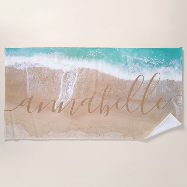 tropical sand beach ocean meditation personalised towel (Front)
