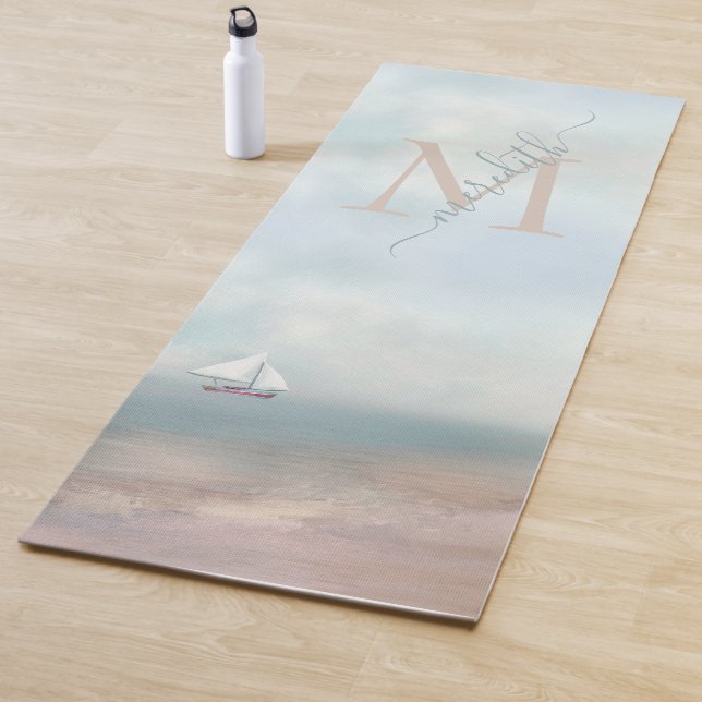 Tropical Sand Beach Ocean Monogram Name Yoga Mat (In Situ)