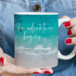 Tropical sand beach ocean personalised adventure coffee mug<br><div class="desc">Tropical sand beach ocean personalised the adventure begins design.</div>