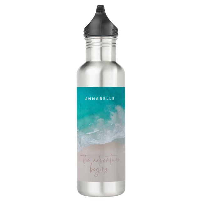 Tropical sand beach ocean personalised the adventu 710 ml water bottle (Right)