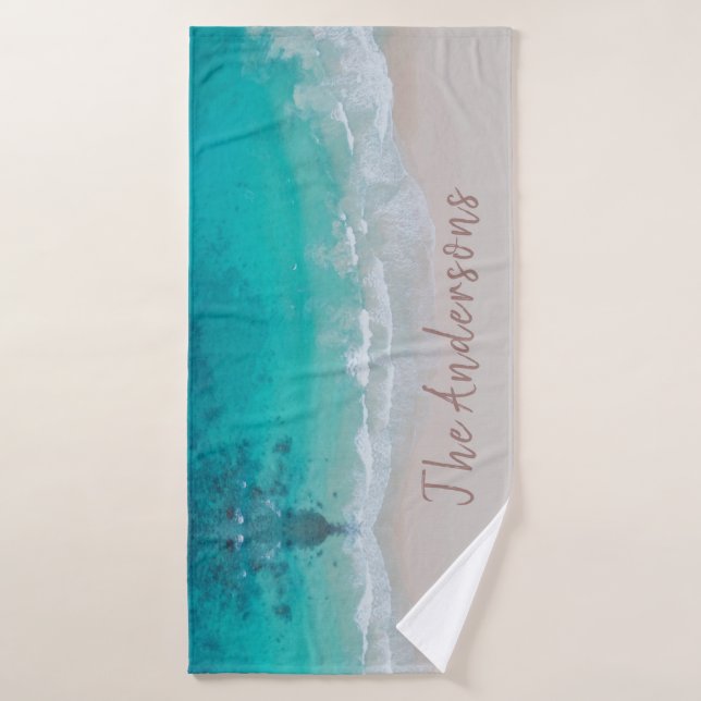 tropical sand beach ocean sunny waves modern  bath towel (Bath Towel)