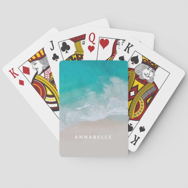 tropical sand beach ocean sunny waves modern  playing cards (Back)