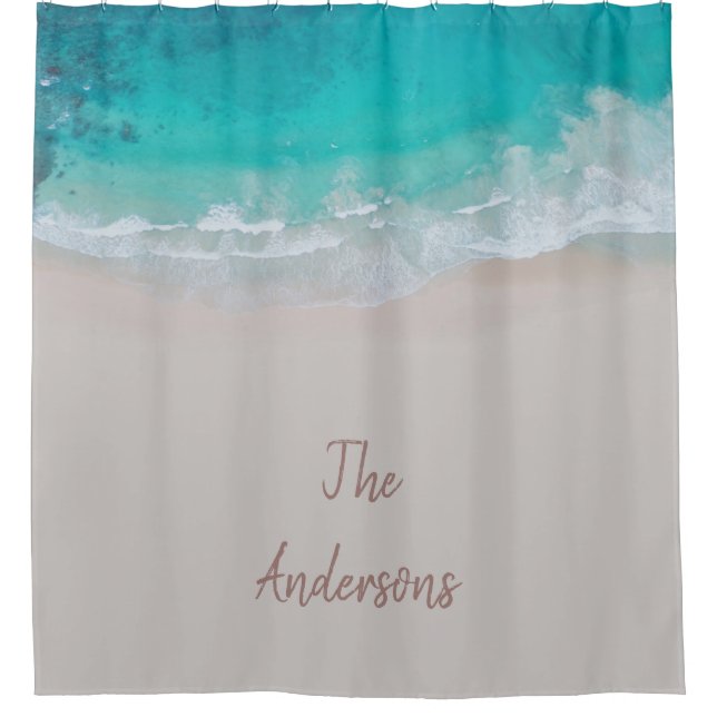 tropical sand beach ocean sunny waves modern shower curtain (Front)