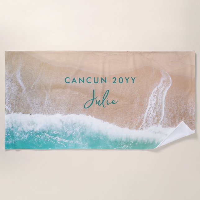 Tropical sand beach ocean sunny waves vacation beach towel (Front)