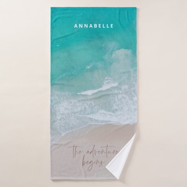 tropical sand beach ocean the adventure begins bath towel (Bath Towel)