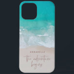 tropical sand beach ocean the adventure begins iPhone 12 pro max case<br><div class="desc">Tropical sand beach ocean personalised the adventure begins design.</div>