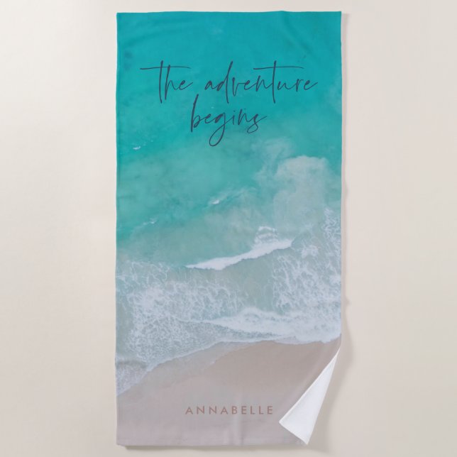 tropical sand beach ocean the adventure begins towel (Front)