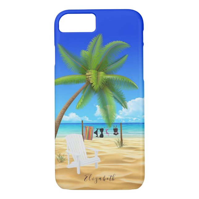 Tropical Sand Beach Scene Illustration Name Case-Mate iPhone Case (Back)