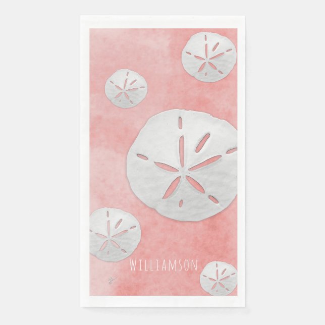 Tropical Sand Dollar Coral Rose Gold Coastal Napkin (Front)